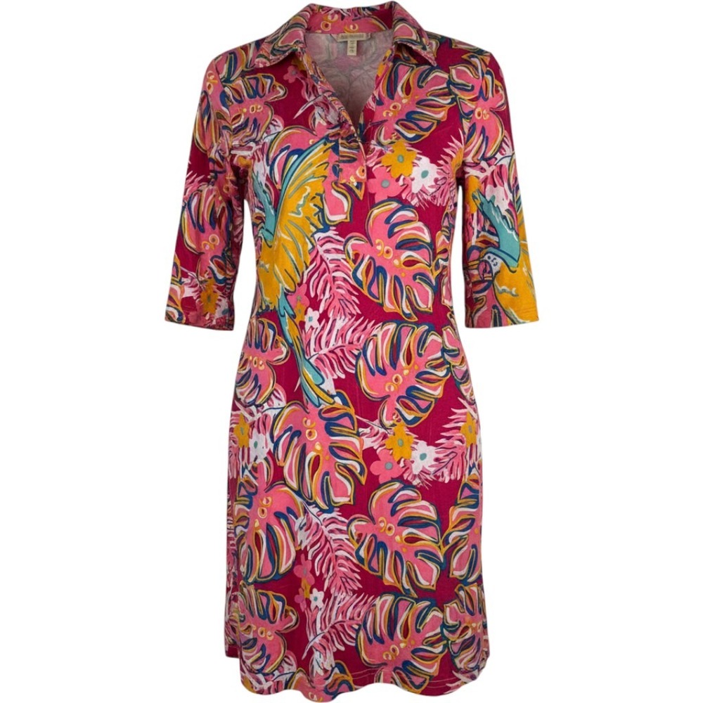 Simply Southern Tropical Parrot Polo Dress S Pink Multi